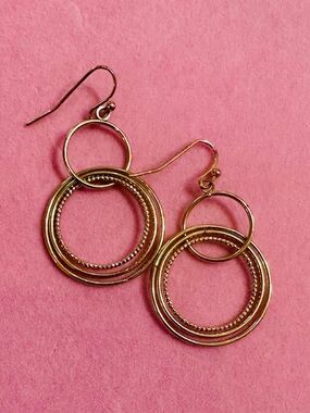 Gold Tone Double Hoop Dangle Earrings